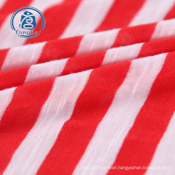 Good Factory 50S Yarn Dyed Striped 100% Polyester Jersey Textile T shirt Fabric Knitted  Slub Fabric